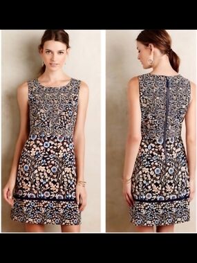 Maeve Anthropologie Brindle Sleeveless Floral Blue Sheath Dress
